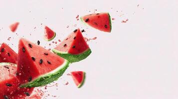 Watermelon slices falling from the sky photo