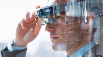 A man wearing a headset and glasses photo