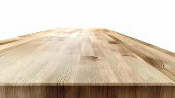 A table with a wooden top and a white background photo