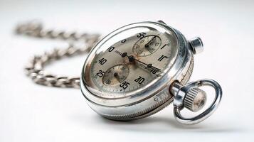 An old pocket watch with chain attached to it photo