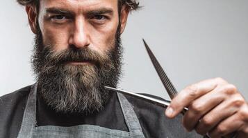 A man with a beard and scissors photo