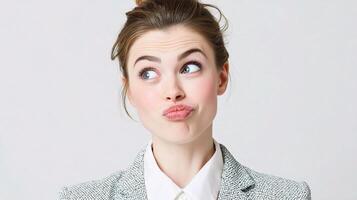 A woman making a funny face with her mouth open photo