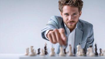A man in a suit is playing chess photo