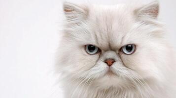 A white cat with blue eyes looking at the camera photo
