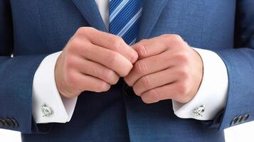 A man in a suit is adjusting his cufflinks photo