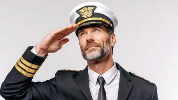 A man in a sailor uniform saluting photo