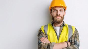 A man with a beard and a hard hat photo