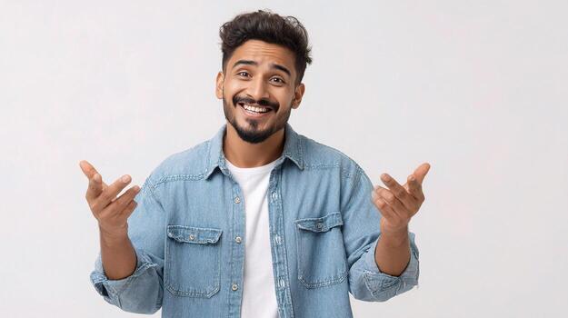 A man is making a gesture with his hands photo