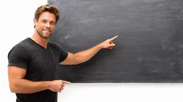 A man pointing at a chalkboard photo