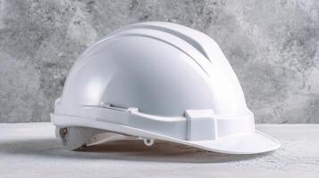 A white hard hat on a concrete wall photo