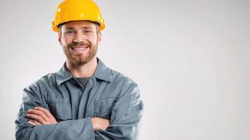 A man in a hard hat and overalls photo