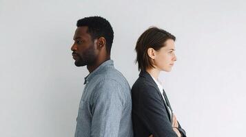 A man and woman standing in front of each other photo