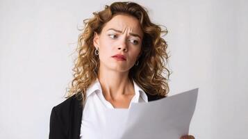 A woman is holding a piece of paper photo