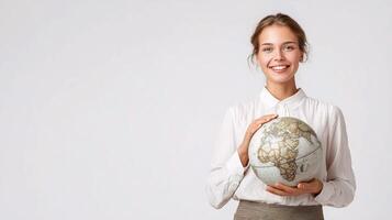 A woman holding a globe in her hands photo