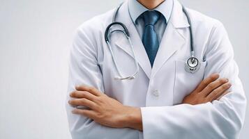 A male doctor in a white coat and tie photo