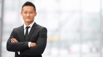 Asian businessman standing with arms crossed photo