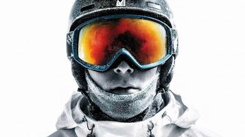 A man wearing a snowboard helmet and goggles photo