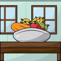 Fruit Bowl On Table. vector