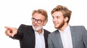 Two men in suits pointing at something photo