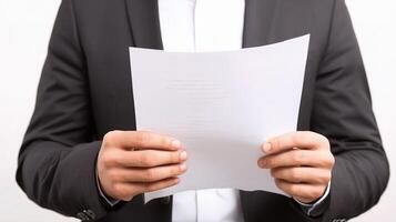 A man in a suit holding a piece of paper photo