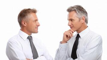 Two men in business attire talking to each other photo