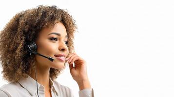 A woman wearing a headset and smiling photo