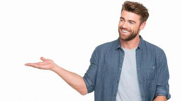 A man is holding something out in front of him photo