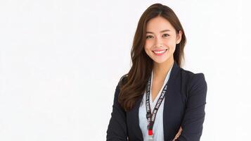 A woman in a business suit and tie photo