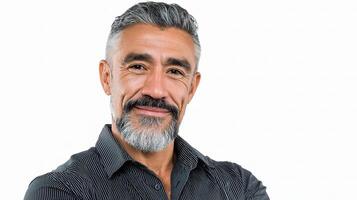 A man with a gray beard and a gray shirt photo