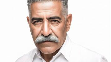 A man with a mustache and a white shirt photo