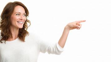 A woman pointing at something with her hand photo