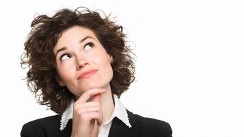 A woman with a thought on her face photo