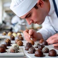A chef is making chocolates photo