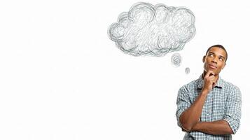 Man thinking about thought bubble photo