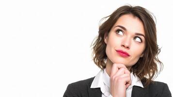 A woman in a business suit is thinking photo