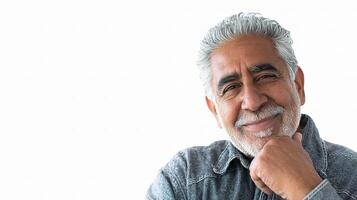 A man with a white beard and grey hair smiling photo