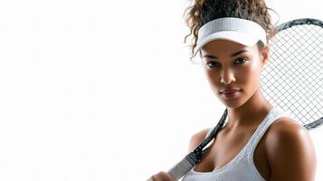 A beautiful woman holding a tennis racket photo