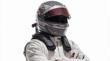 A man in a racing suit and helmet photo