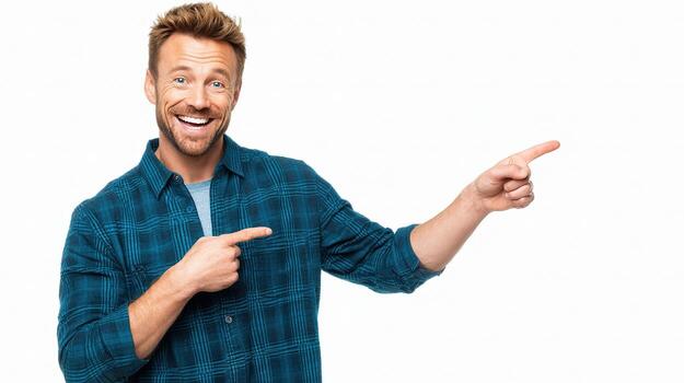 A man is pointing at something photo