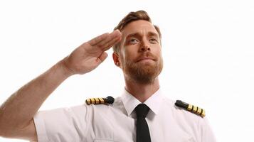 A man in a pilot uniform saluting photo