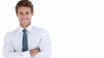 A man in a shirt and tie is smiling photo