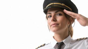 A woman in a uniform saluting photo