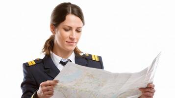 A woman in uniform holding a map photo