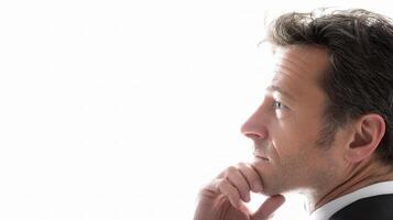 A man in a suit and tie looking off into the distance photo
