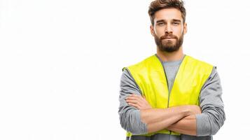 A man with a beard and a yellow vest photo