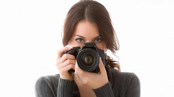 A woman taking a picture with a camera photo
