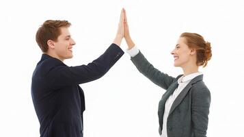 A man and woman giving each other a high five photo
