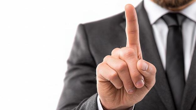 A man in a suit is pointing his finger at something photo