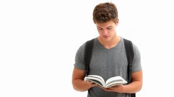 A young man is reading a book photo