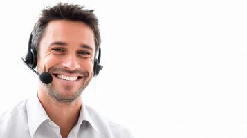 A man wearing a headset and smiling photo